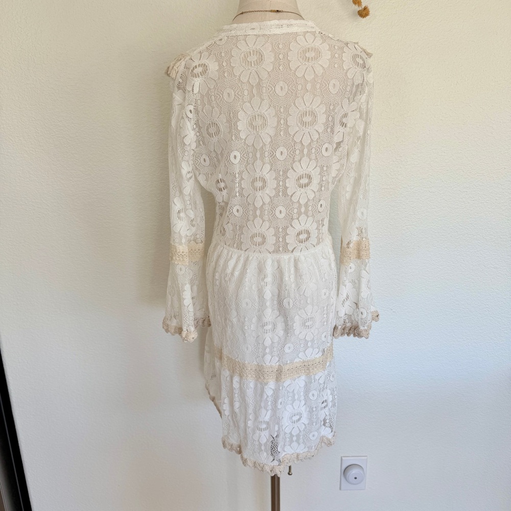 🇬🇷 Greek Santorini Lace Boho Dress with Tassels White Beige - Picture 3 of 13